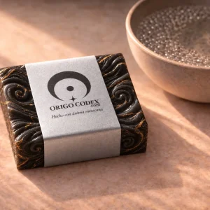 Espuma de Nigredo de Origo Códex: jabón artesanal negro con banda plateada