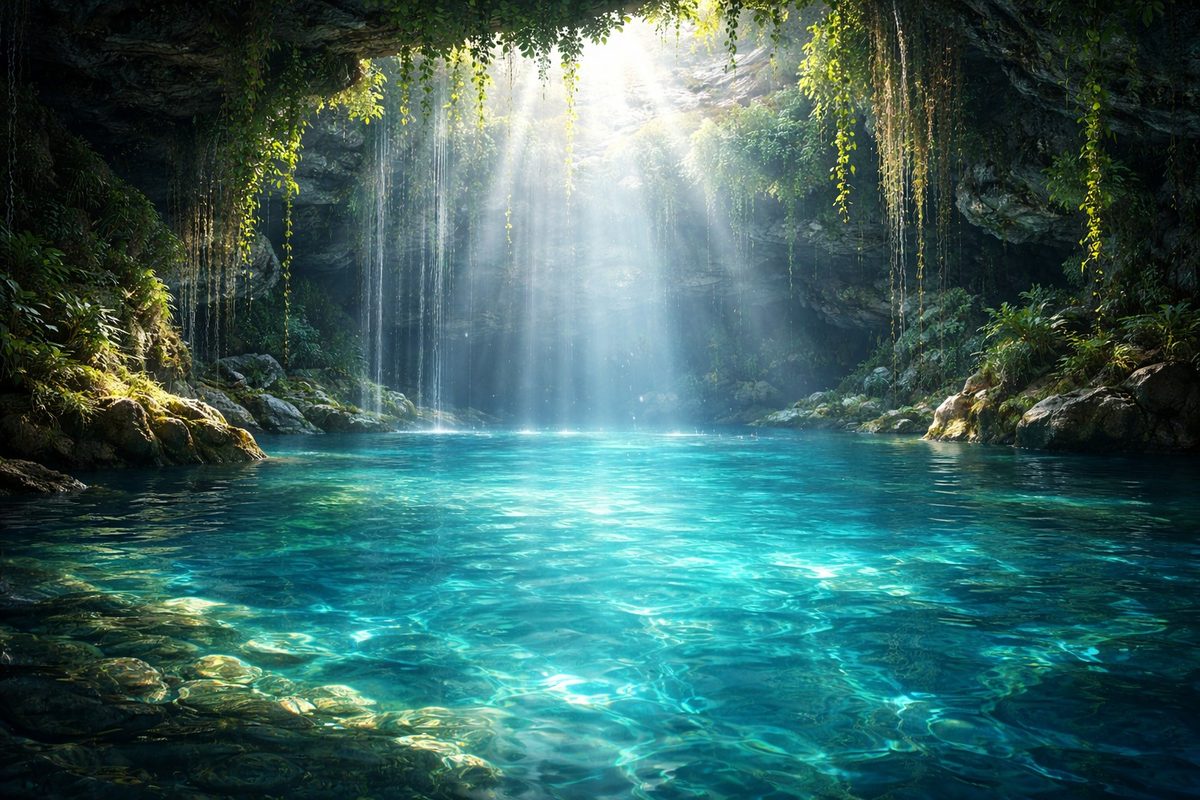 Cenote con luz, aguas de Origo Códex